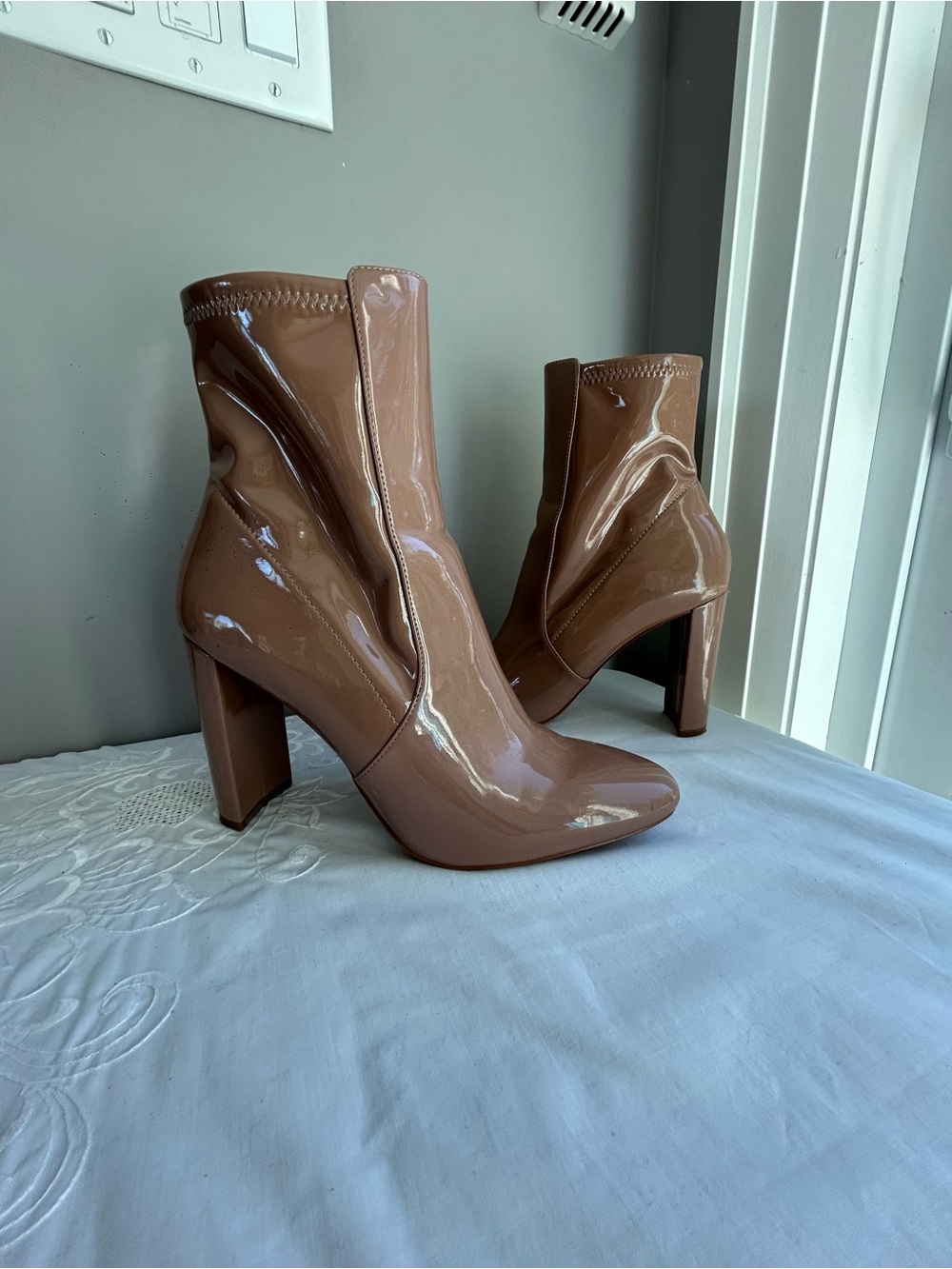 Aldo Glossy Patent Ankle Boots in Brown